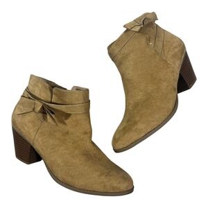 Torrid Side Bow Faux Suede Ankle Bootie Tan Boho Block Heel Size 13
